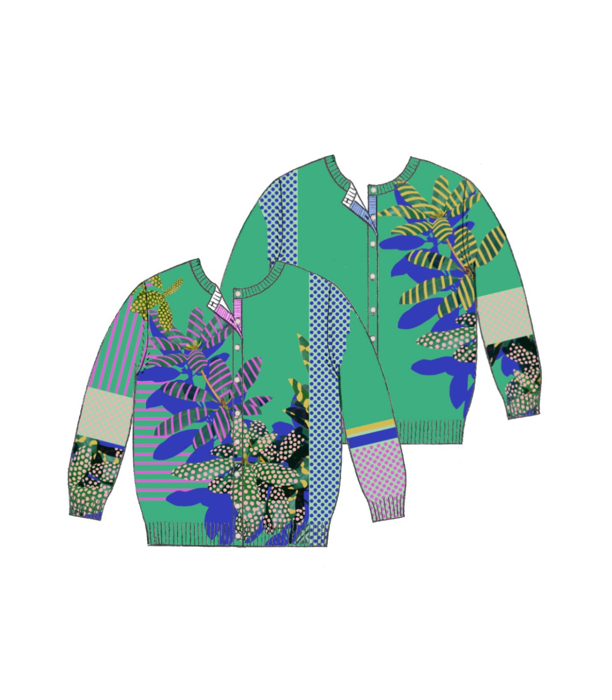Jacket with 3/4 sleeves and Plants e Pois print double use