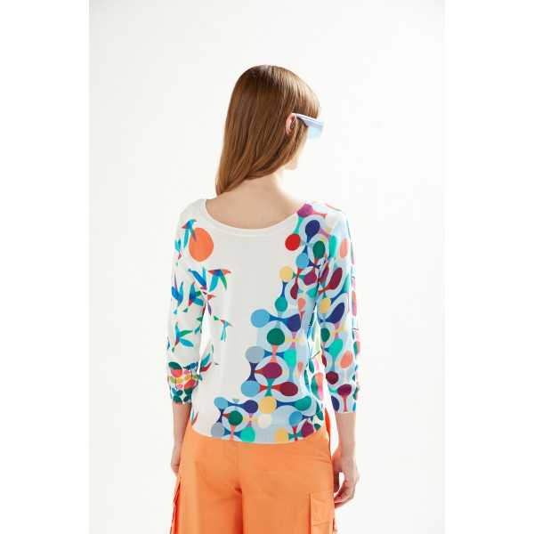 Boat neck sweater with 3/4 sleeves and Birds print double use