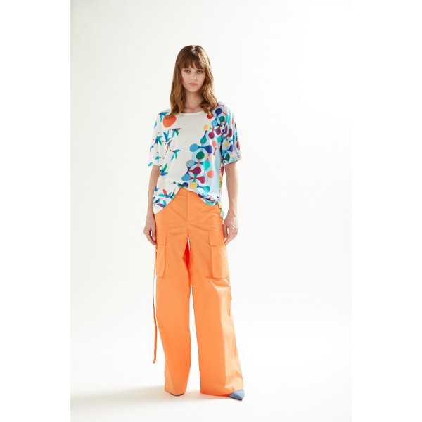 Oversize boat neck short sleeves sweater with Birds print