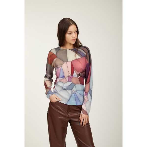 Crewneck sweater with Vetrate print double use