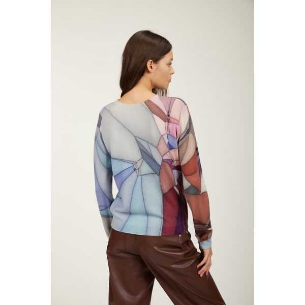 Crewneck sweater with Vetrate print double use