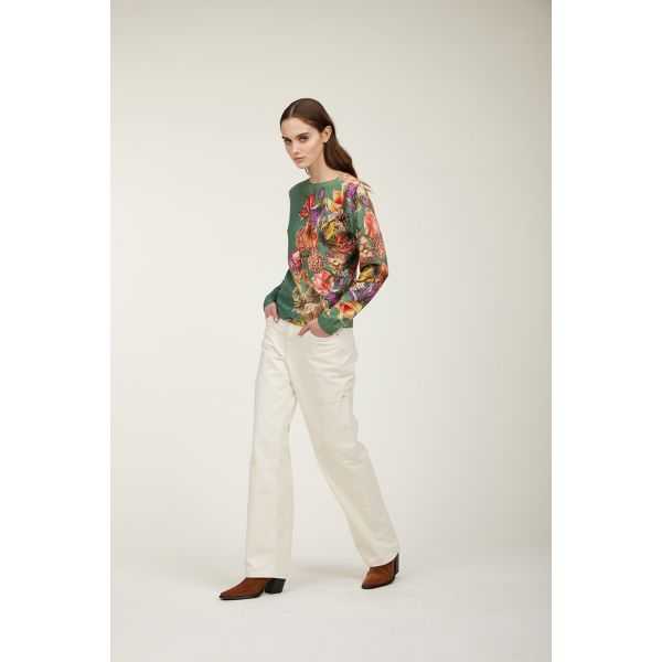 Crewneck sweater with Floreale print double use