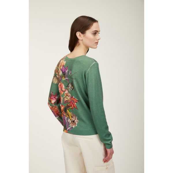 Crewneck sweater with Floreale print double use