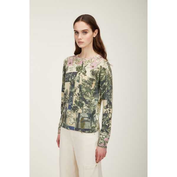 Crewneck sweater with Liberty print double use