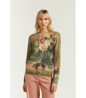Crewneck cardigan with double use Reinassance print