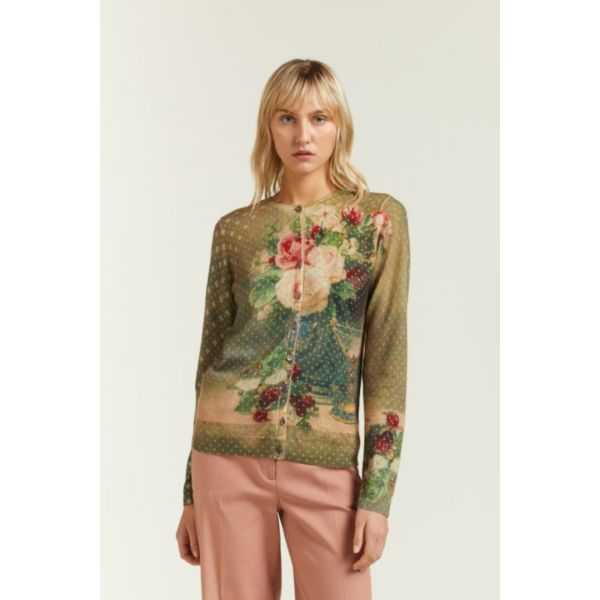 Cardigan girocollo con stampa Rinascimento double use