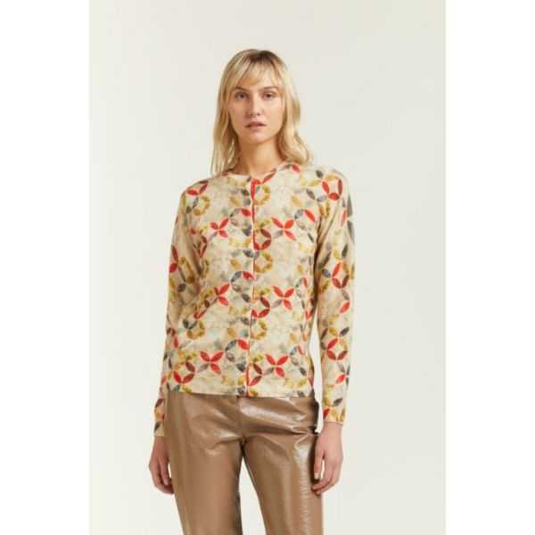 Cardigan girocollo con stampa Wallpaper double use