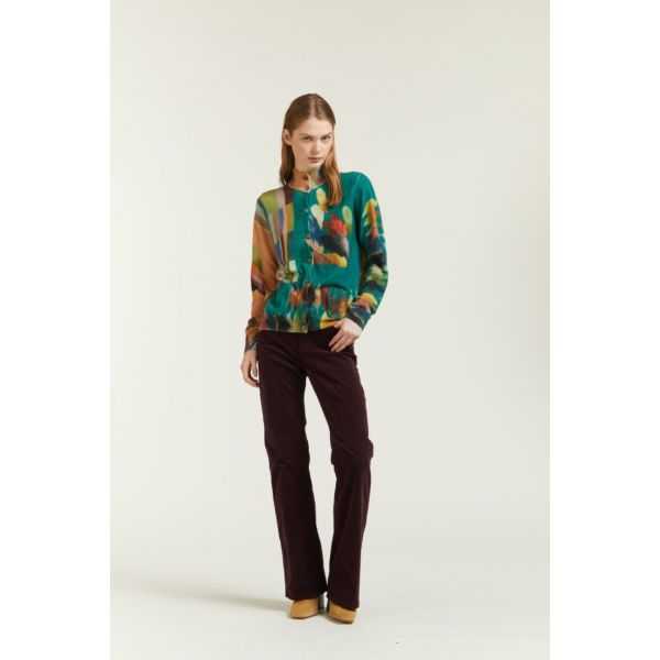 Jacket with pockets and double use Leaves print