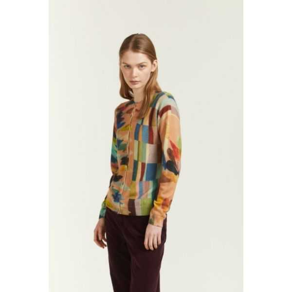 Cardigan girocollo con stampa Leaves double use