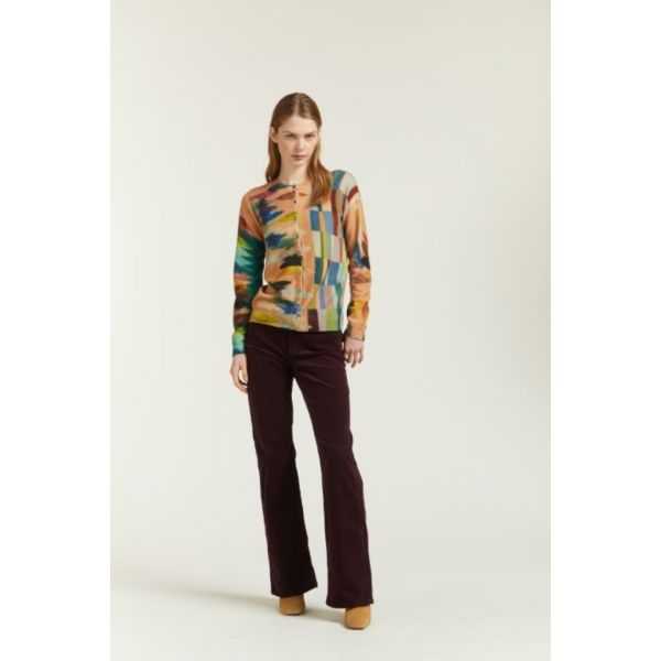 Crewneck cardigan with double use Leaves print