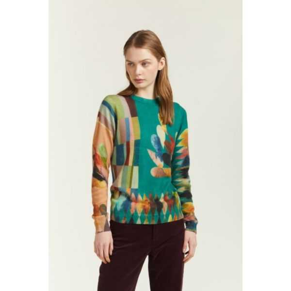 Crewneck sweater with double use Leaves print