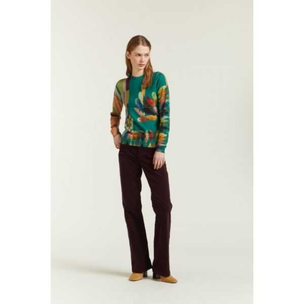 Maglia girocollo con stampa Leaves double use