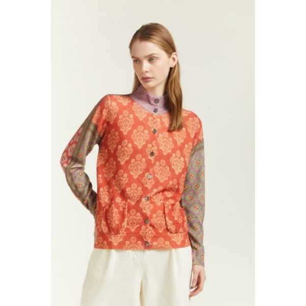 Jacket with pockets and Damask print