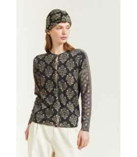 Crewneck cardigan with double use Damask print