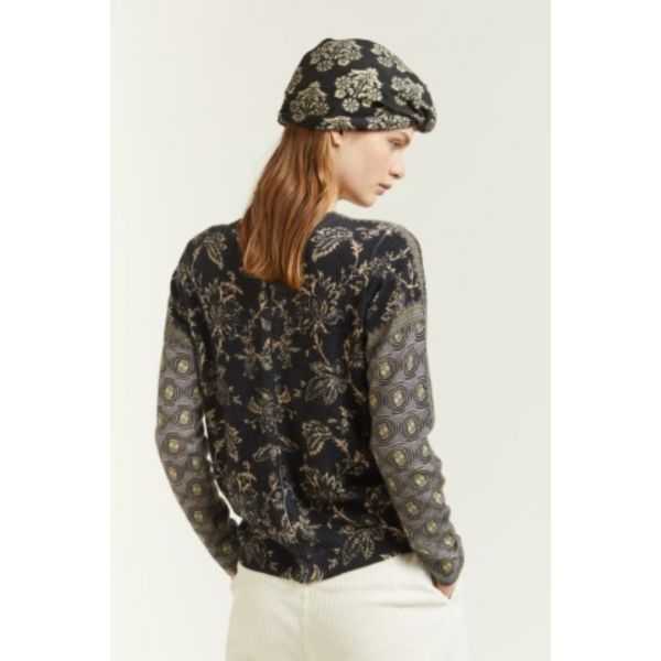 Cardigan girocollo con stampa Damascata double use