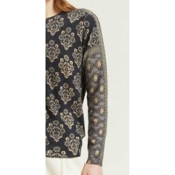 Crewneck sweater with Double use Damask print