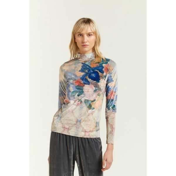 Velvet turtleneck with double use Tapestry print