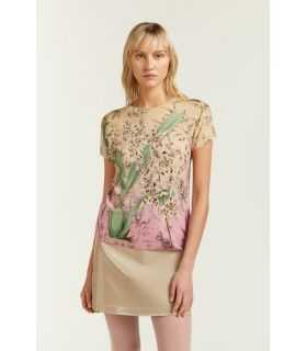 Short sleeved kimono sweater with double use Botanical print