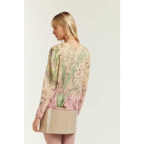 Cardigan girocollo a Trecce con stampa Botanica double use