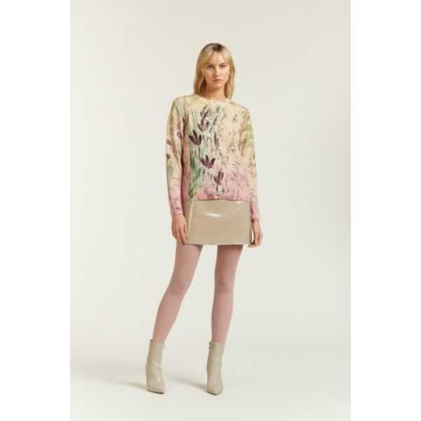Cardigan girocollo a Trecce con stampa Botanica double use