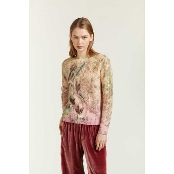 Pointelle sweater with double use Botanical print