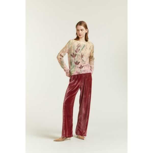 Pointelle sweater with double use Botanical print