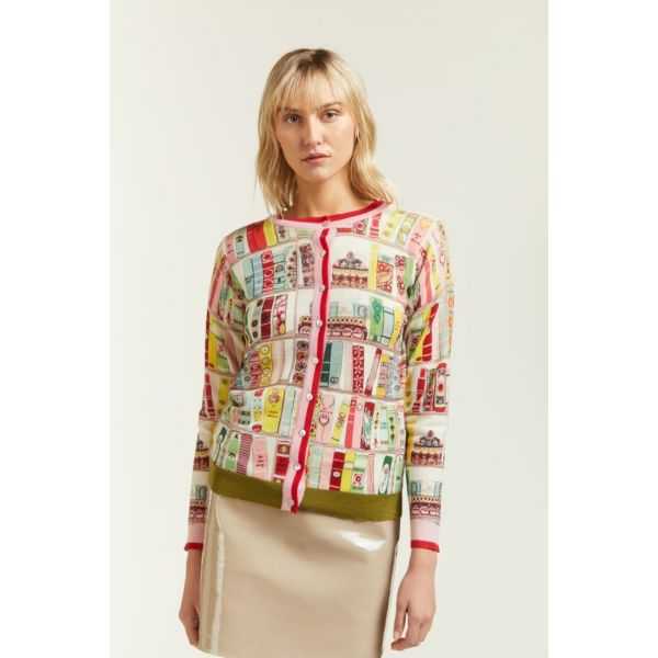 Cardigan girocollo con stampa Books double use