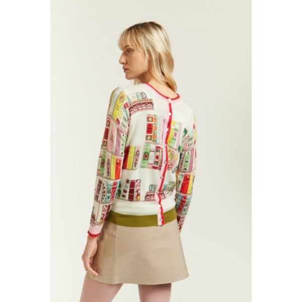 Cardigan girocollo con stampa Books double use