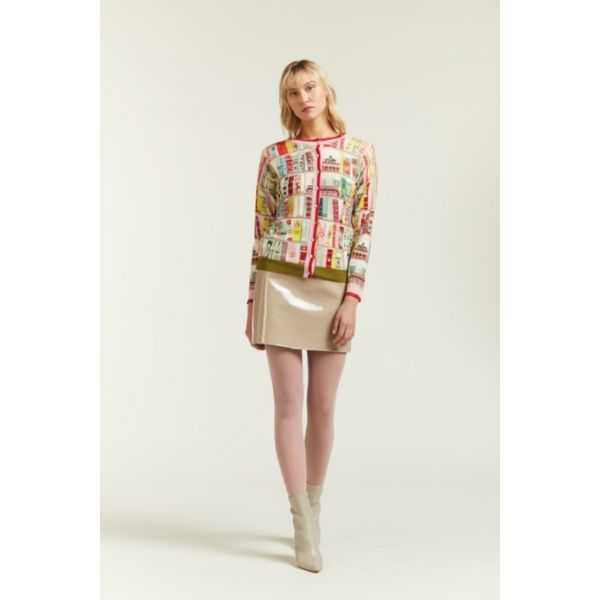 Cardigan girocollo con stampa Books double use