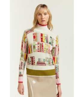 Oversize turtleneck Sweater with Books sweater