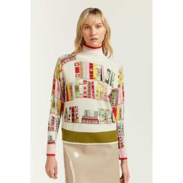 Oversize turtleneck Sweater with Books sweater