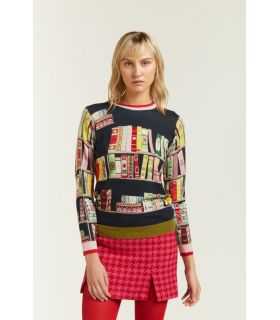 Crewneck sweater with double use Books print