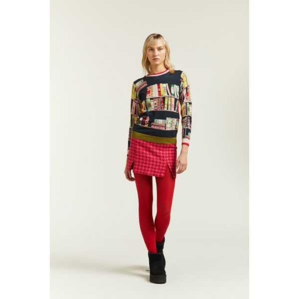 Crewneck sweater with double use Books print