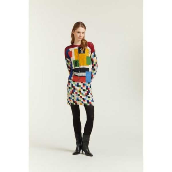 Cardigan girocollo con stampa Scacchi double use