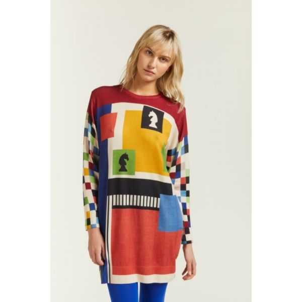 Mini dress with double use Chess print