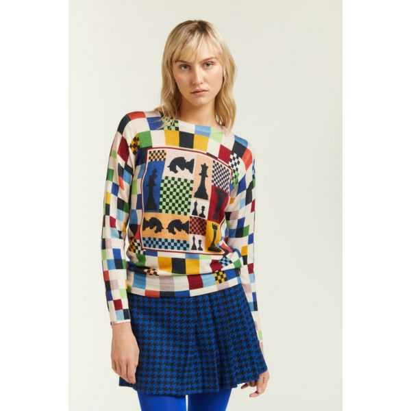 Maglia girocollo con stampa Scacchi double use