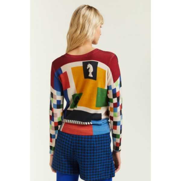 Maglia girocollo con stampa Scacchi double use