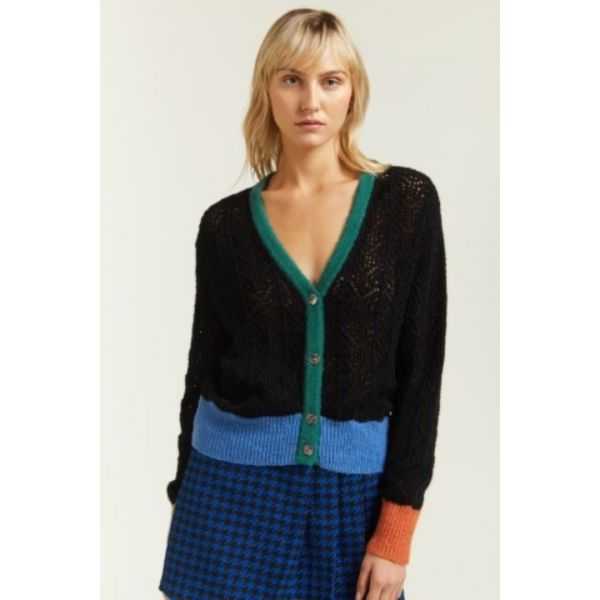 Giacca Oversize Traforata con Bordi a Contrasto