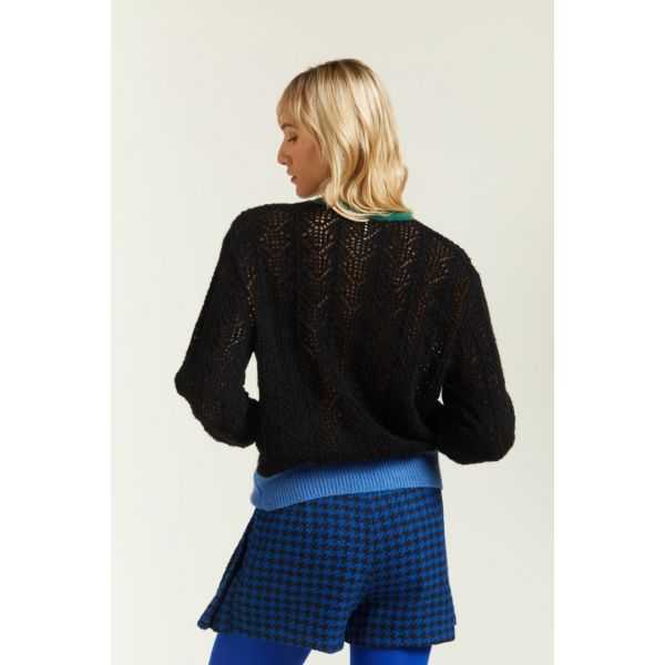 Giacca Oversize Traforata con Bordi a Contrasto