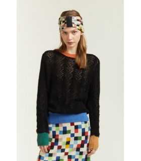 Pointelle crewneck sweater with contrasting edges