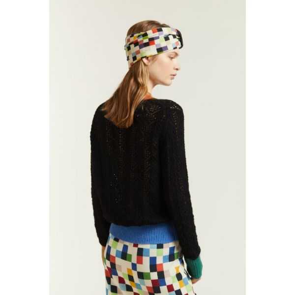 Pointelle crewneck sweater with contrasting edges