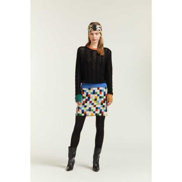 Pointelle crewneck sweater with contrasting edges