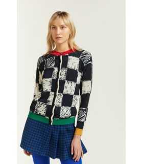 Crewneck cardigan with Squares print