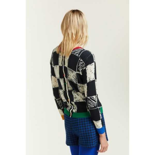 Crewneck cardigan with Squares print