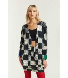 Oversize Cardigan with Squares print