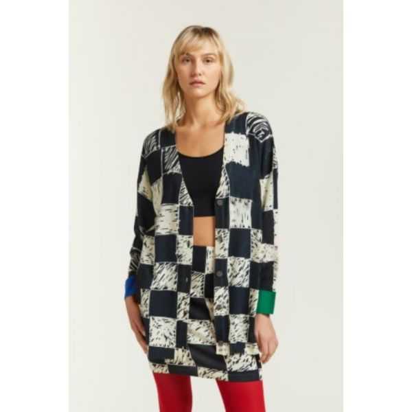 Oversize Cardigan with Squares print