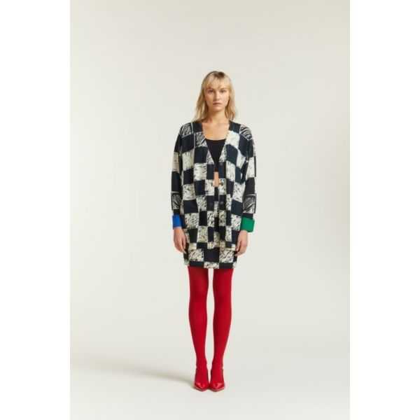 Oversize Cardigan with Squares print