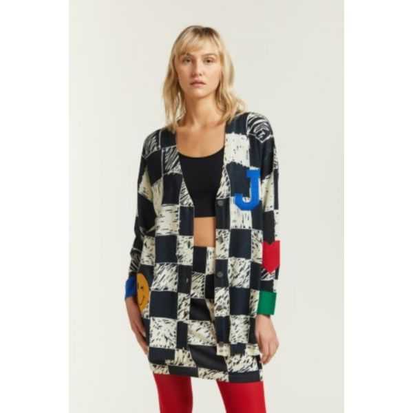 Cardigan Oversize con stampa Quadri e Applicazioni