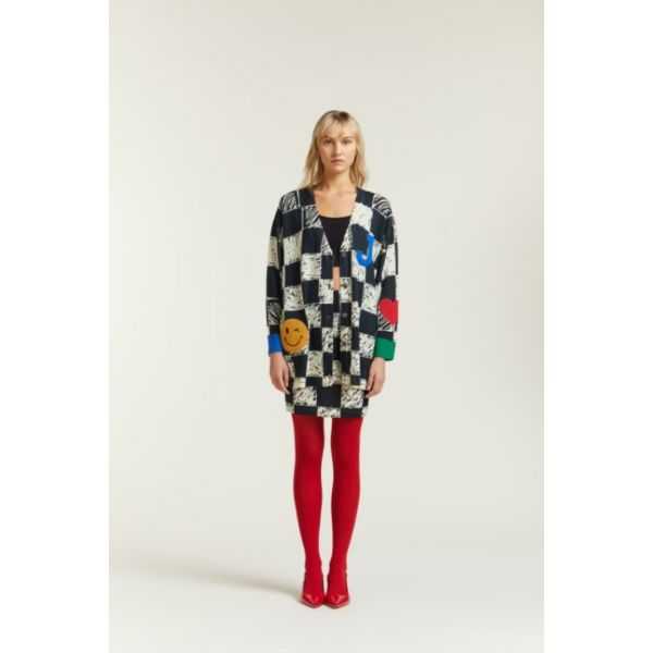 Cardigan Oversize con stampa Quadri e Applicazioni
