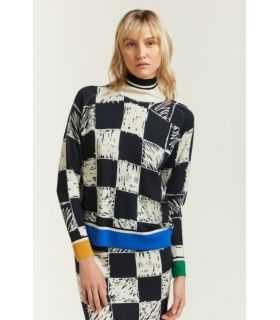 Oversize turtleneck jumper with Squares print